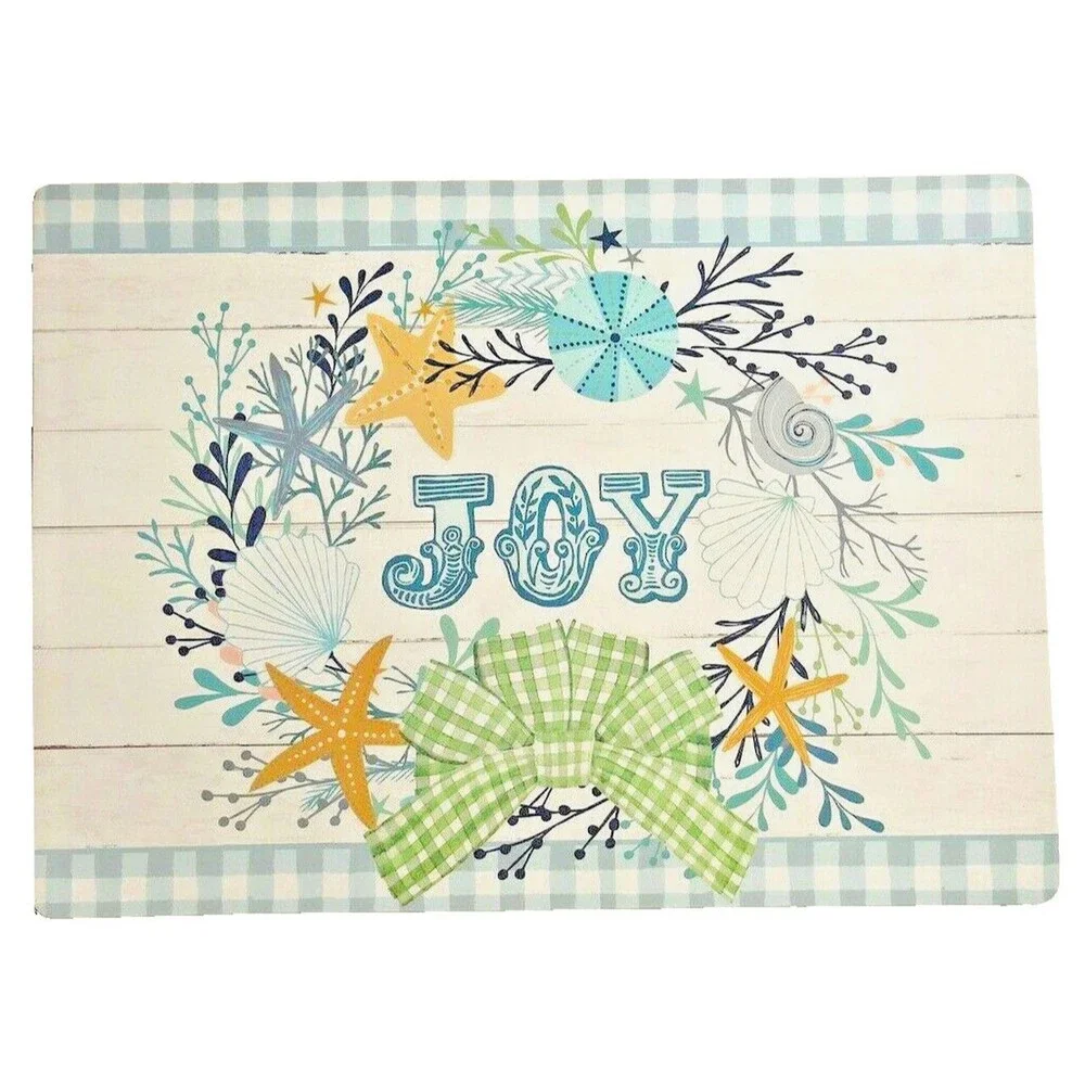 Nautical Christmas Placemats Vinyl Foam Back Joy Shell Wreath Beach Set of 4